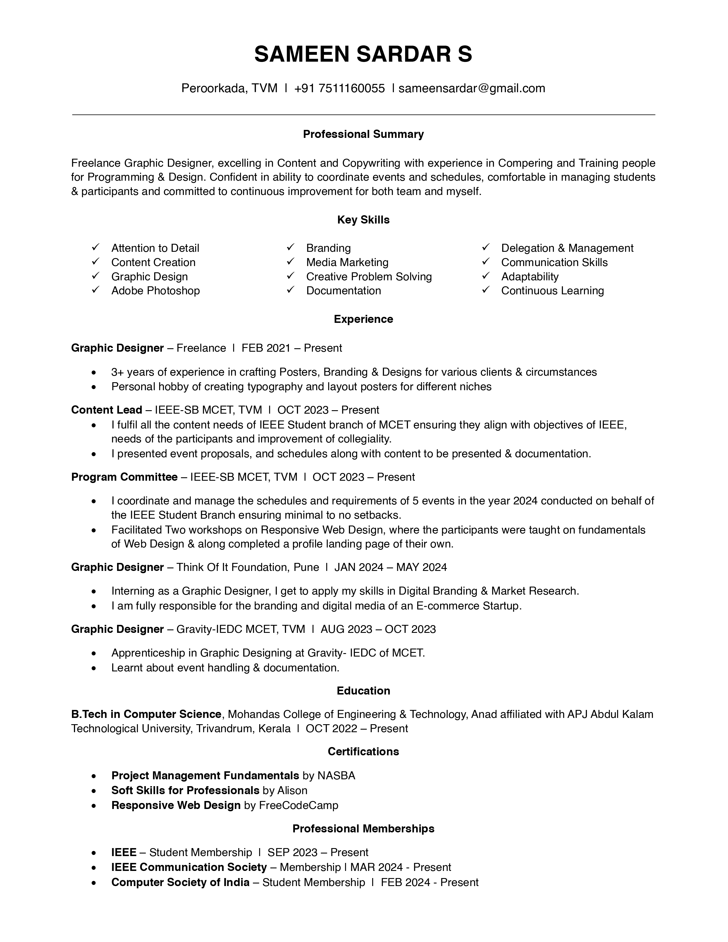 An image of Sameen's Resume